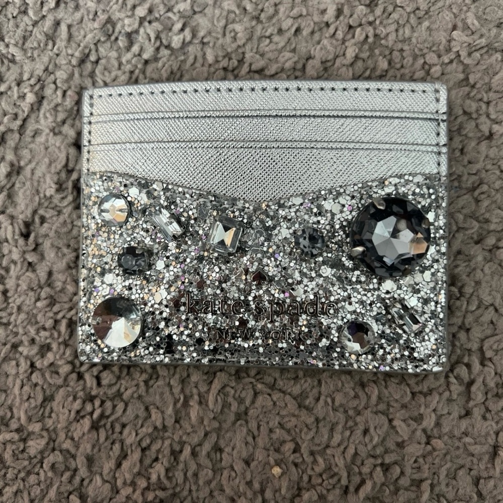 Kate spade silver glitter cardholder w rhinestones